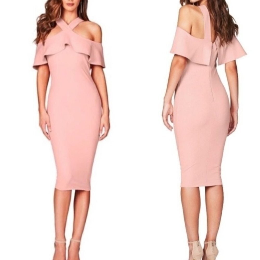 Nookie Hermosa Off Shoulder Blush Midi NWT